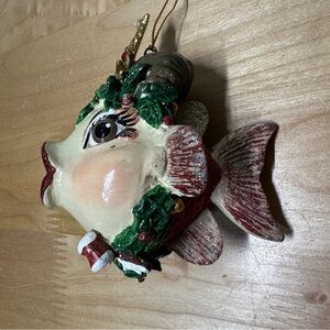 Katherine's Collection Ornament Kissing Lips Fish Gold Christmas Tree Wreath